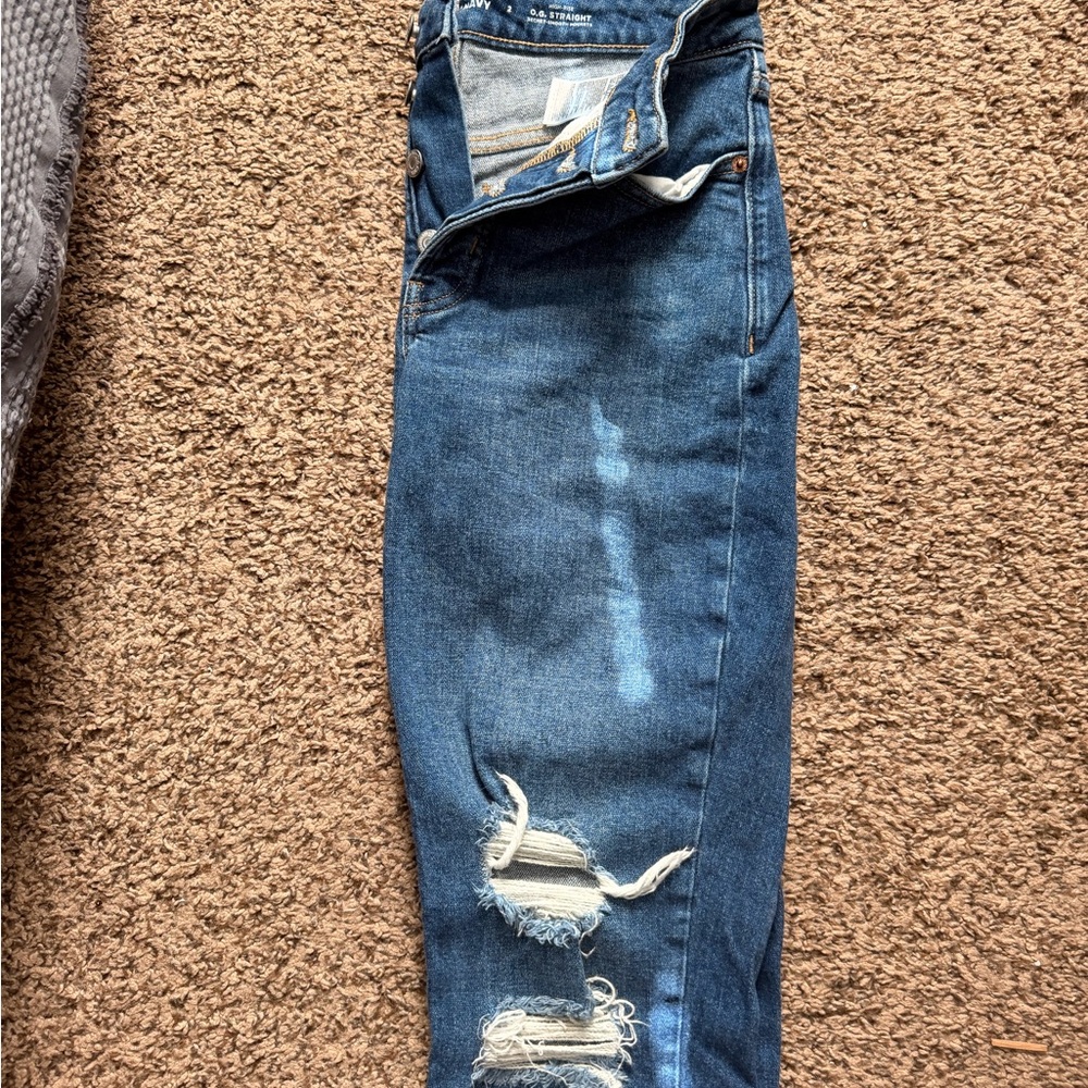Old Navy Blue Distressed Straight Leg Jeans